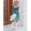 imageZeagoo Fall Dresses for Women Long Sleeve Casual Pleated V Neck Dress 2025 A Line Tunic DressBlue Green 01