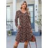 imageZeagoo Fall Dresses for Women Long Sleeve Casual Pleated V Neck Dress 2025 A Line Tunic DressBrown Floral