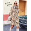 imageZeagoo Fall Dresses for Women Long Sleeve Casual Pleated V Neck Dress 2025 A Line Tunic DressLight Khaki Floral