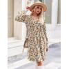 imageZeagoo Fall Dresses for Women Long Sleeve Casual Pleated V Neck Dress 2025 A Line Tunic DressLight Khaki Floral