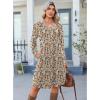 imageZeagoo Fall Dresses for Women Long Sleeve Casual Pleated V Neck Dress 2025 A Line Tunic DressLight Khaki Floral