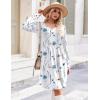imageZeagoo Fall Dresses for Women Long Sleeve Casual Pleated V Neck Dress 2025 A Line Tunic DressWhite Floral