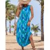 imageZeagoo Women Floral Summer Casual Beach Printed Tank Dress with Pockets Pleated Front Long DressMixed Blue