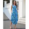 imageZeagoo Women Floral Summer Casual Beach Printed Tank Dress with Pockets Pleated Front Long DressMixed Blue