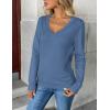 imageZeagoo Womens 2025 Fall V Neck Sweater Trendy Long Sleeve Casual Lightweight Ribbed Knit Pullover TopsBlue