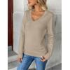 imageZeagoo Womens 2025 Fall V Neck Sweater Trendy Long Sleeve Casual Lightweight Ribbed Knit Pullover TopsCoffee