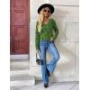 imageZeagoo Womens 2025 Fall V Neck Sweater Trendy Long Sleeve Casual Lightweight Ribbed Knit Pullover TopsPolka Dotgreen