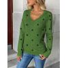 imageZeagoo Womens 2025 Fall V Neck Sweater Trendy Long Sleeve Casual Lightweight Ribbed Knit Pullover TopsPolka Dotgreen