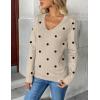imageZeagoo Womens 2025 Fall V Neck Sweater Trendy Long Sleeve Casual Lightweight Ribbed Knit Pullover TopsPolka Dotkhaki