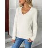 imageZeagoo Womens 2025 Fall V Neck Sweater Trendy Long Sleeve Casual Lightweight Ribbed Knit Pullover TopsWhite