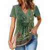 imageZeagoo Womens Short Sleeve Tops Summer Henley VNeck Tshirts Casual Pleated Blouse Dressy Loose Floral Basic Tee01green Ethnic Pattern