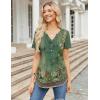 imageZeagoo Womens Short Sleeve Tops Summer Henley VNeck Tshirts Casual Pleated Blouse Dressy Loose Floral Basic Tee01green Ethnic Pattern