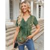 imageZeagoo Womens Short Sleeve Tops Summer Henley VNeck Tshirts Casual Pleated Blouse Dressy Loose Floral Basic Tee01green Ethnic Pattern