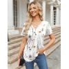 imageZeagoo Womens Short Sleeve Tops Summer Henley VNeck Tshirts Casual Pleated Blouse Dressy Loose Floral Basic Tee01white Floral