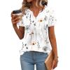 imageZeagoo Womens Short Sleeve Tops Summer Henley VNeck Tshirts Casual Pleated Blouse Dressy Loose Floral Basic Tee01white Floral