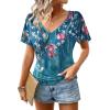 imageZeagoo Womens Short Sleeve Tops Summer Henley VNeck Tshirts Casual Pleated Blouse Dressy Loose Floral Basic TeeBf111