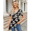 imageZeagoo Womens Short Sleeve Tops Summer Henley VNeck Tshirts Casual Pleated Blouse Dressy Loose Floral Basic TeeBlack Leaf Floral