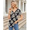 imageZeagoo Womens Short Sleeve Tops Summer Henley VNeck Tshirts Casual Pleated Blouse Dressy Loose Floral Basic TeeBlack Leaf Floral