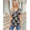 imageZeagoo Womens Short Sleeve Tops Summer Henley VNeck Tshirts Casual Pleated Blouse Dressy Loose Floral Basic TeeBlack Leaf Floral
