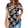 imageZeagoo Womens Short Sleeve Tops Summer Henley VNeck Tshirts Casual Pleated Blouse Dressy Loose Floral Basic TeeBlack Leaf Floral