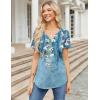 imageZeagoo Womens Short Sleeve Tops Summer Henley VNeck Tshirts Casual Pleated Blouse Dressy Loose Floral Basic TeeBlue Flowers