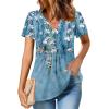 imageZeagoo Womens Short Sleeve Tops Summer Henley VNeck Tshirts Casual Pleated Blouse Dressy Loose Floral Basic TeeBlue Flowers