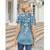 imageZeagoo Womens Short Sleeve Tops Summer Henley VNeck Tshirts Casual Pleated Blouse Dressy Loose Floral Basic TeeBlue Flowers