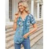 imageZeagoo Womens Short Sleeve Tops Summer Henley VNeck Tshirts Casual Pleated Blouse Dressy Loose Floral Basic TeeBlue Flowers