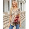imageZeagoo Womens Short Sleeve Tops Summer Henley VNeck Tshirts Casual Pleated Blouse Dressy Loose Floral Basic TeeKhkai Floral