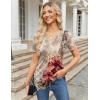 imageZeagoo Womens Short Sleeve Tops Summer Henley VNeck Tshirts Casual Pleated Blouse Dressy Loose Floral Basic TeeKhkai Floral