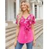 imageZeagoo Womens Short Sleeve Tops Summer Henley VNeck Tshirts Casual Pleated Blouse Dressy Loose Floral Basic TeeRose Floral