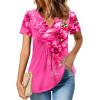 imageZeagoo Womens Short Sleeve Tops Summer Henley VNeck Tshirts Casual Pleated Blouse Dressy Loose Floral Basic TeeRose Floral