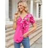 imageZeagoo Womens Short Sleeve Tops Summer Henley VNeck Tshirts Casual Pleated Blouse Dressy Loose Floral Basic TeeRose Floral