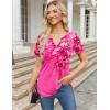 imageZeagoo Womens Short Sleeve Tops Summer Henley VNeck Tshirts Casual Pleated Blouse Dressy Loose Floral Basic TeeRose Floral