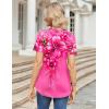 imageZeagoo Womens Short Sleeve Tops Summer Henley VNeck Tshirts Casual Pleated Blouse Dressy Loose Floral Basic TeeRose Floral