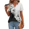 imageZeagoo Womens Short Sleeve Tops Summer Henley VNeck Tshirts Casual Pleated Blouse Dressy Loose Floral Basic TeeWhiteblack Floral