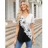 imageZeagoo Womens Short Sleeve Tops Summer Henley VNeck Tshirts Casual Pleated Blouse Dressy Loose Floral Basic TeeWhiteblack Floral