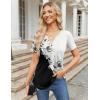 imageZeagoo Womens Short Sleeve Tops Summer Henley VNeck Tshirts Casual Pleated Blouse Dressy Loose Floral Basic TeeWhiteblack Floral