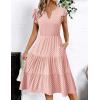 imageZeagoo Womens Summer Casual Dresses Ruffle Sleeve V Neck Midi Dress Flowy Tiered Dress with Pockets Boho SundressesPink Round Dot