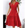 imageZeagoo Womens Summer Casual Dresses Ruffle Sleeve V Neck Midi Dress Flowy Tiered Dress with Pockets Boho SundressesRed