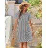imageZeagoo Womens Summer Dress 2025 Cotton Button Down Short Sleeve Tshirt Dresses Casual Flowy V Neck Loose Mini Beach Dress01blackwhite Stripe