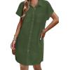imageZeagoo Womens Summer Dress 2025 Cotton Button Down Short Sleeve Tshirt Dresses Casual Flowy V Neck Loose Mini Beach DressArmy Green