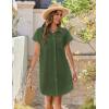 imageZeagoo Womens Summer Dress 2025 Cotton Button Down Short Sleeve Tshirt Dresses Casual Flowy V Neck Loose Mini Beach DressArmy Green