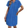 imageZeagoo Womens Summer Dress 2025 Cotton Button Down Short Sleeve Tshirt Dresses Casual Flowy V Neck Loose Mini Beach DressBlue