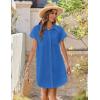 imageZeagoo Womens Summer Dress 2025 Cotton Button Down Short Sleeve Tshirt Dresses Casual Flowy V Neck Loose Mini Beach DressBlue