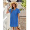 imageZeagoo Womens Summer Dress 2025 Cotton Button Down Short Sleeve Tshirt Dresses Casual Flowy V Neck Loose Mini Beach DressBlue