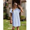 imageZeagoo Womens Summer Dress 2025 Cotton Button Down Short Sleeve Tshirt Dresses Casual Flowy V Neck Loose Mini Beach DressBluewhite Stripe