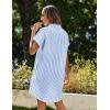 imageZeagoo Womens Summer Dress 2025 Cotton Button Down Short Sleeve Tshirt Dresses Casual Flowy V Neck Loose Mini Beach DressBluewhite Stripe