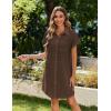 imageZeagoo Womens Summer Dress 2025 Cotton Button Down Short Sleeve Tshirt Dresses Casual Flowy V Neck Loose Mini Beach DressBrown