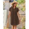 imageZeagoo Womens Summer Dress 2025 Cotton Button Down Short Sleeve Tshirt Dresses Casual Flowy V Neck Loose Mini Beach DressBrown